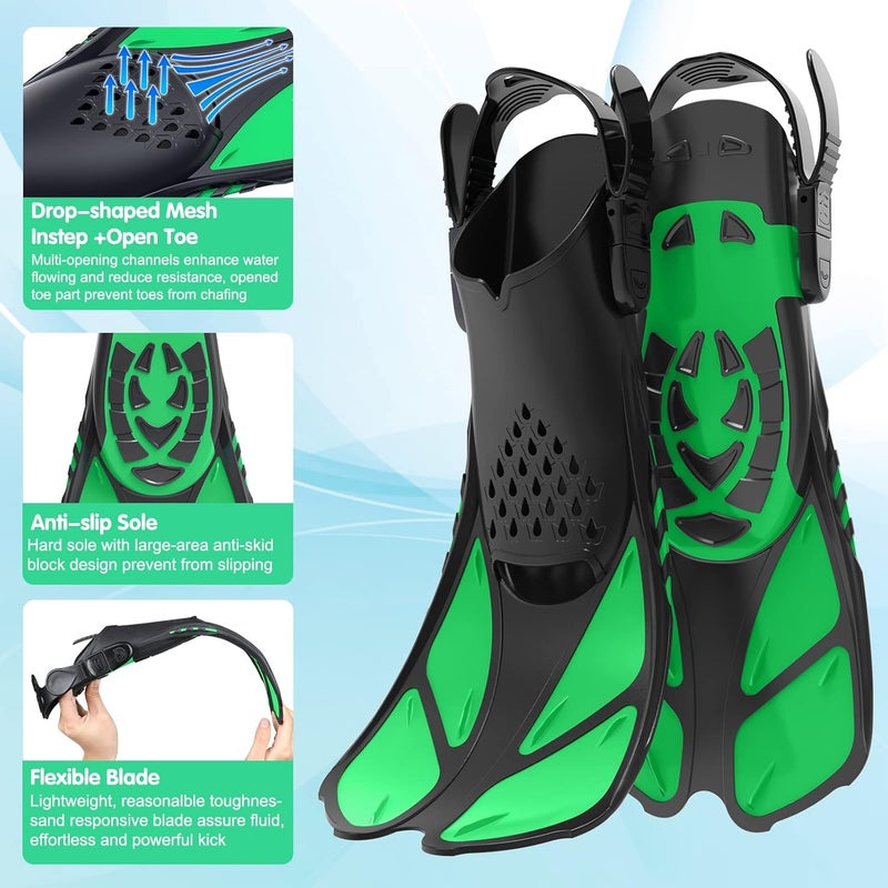 Seovediary Kids Snorkel Set, Mask Fins Snorkeling Gear for Kids Anti-Fog Swim Goggles 180 Panoramic View Dry Top Snorkel and Dive Flippers Combo with Travel Bag for Snorkeling Training Swimming Diving - Image 5